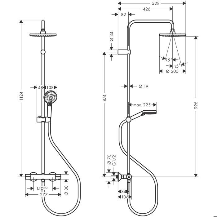 Colonna doccia termostatica HANSGROHE, finitura Blend - Cromo - Soffione doccia rotondo da 20 cm - Tubo corrugato da 1,6 m