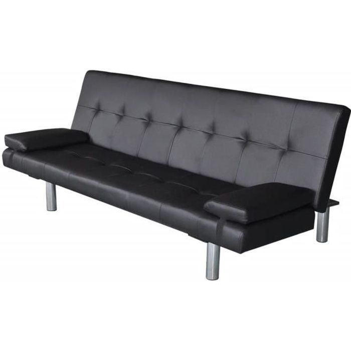 Sofá-cama conversível de 2 lugares 168x77x(61,5-64-66)cm - Sofá com duas almofadas - Preto I1