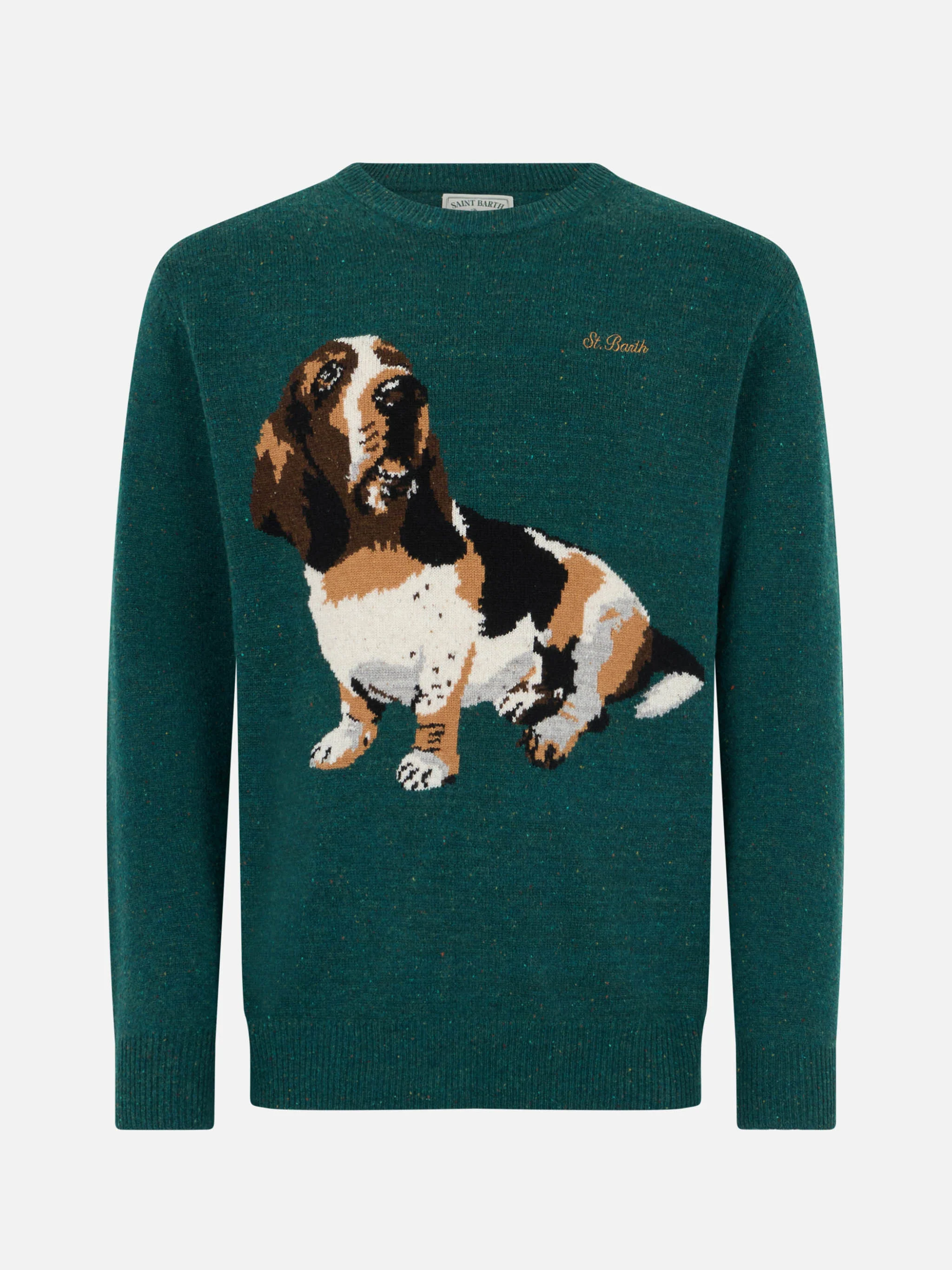 Groene herentrui van Airone met print van een bassethond.