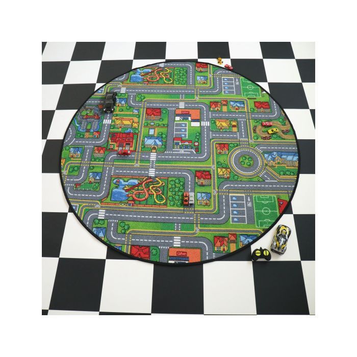 Tapis rond de jeu enfant - Circuit de voiture - Ville - Ø 150 cm