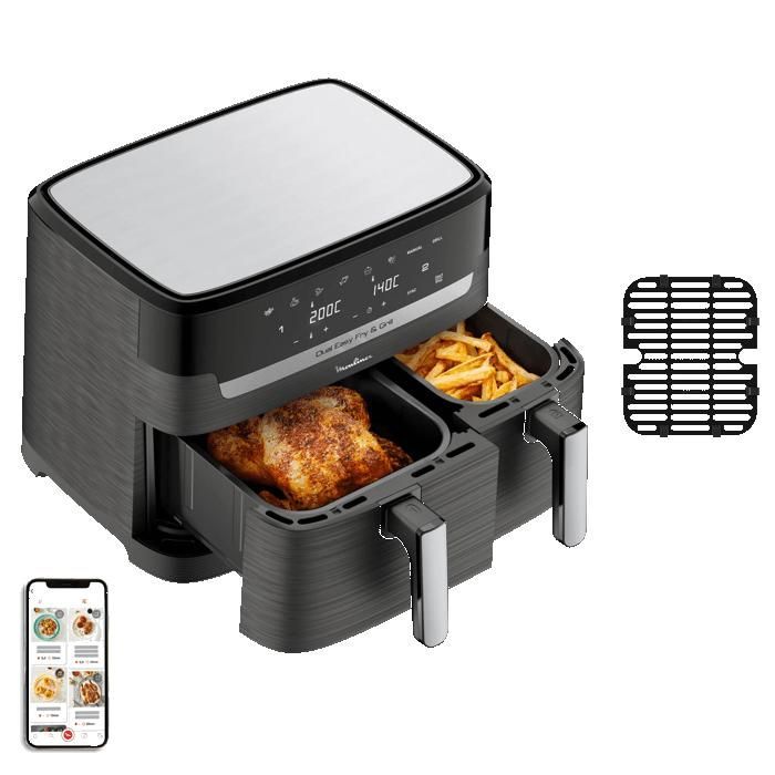 Moulinex Dual Easy Fry & Grill, freidora de aire y parrilla, 8,3 L, 2 cajones, 8 programas preestablecidos, EZ905B20