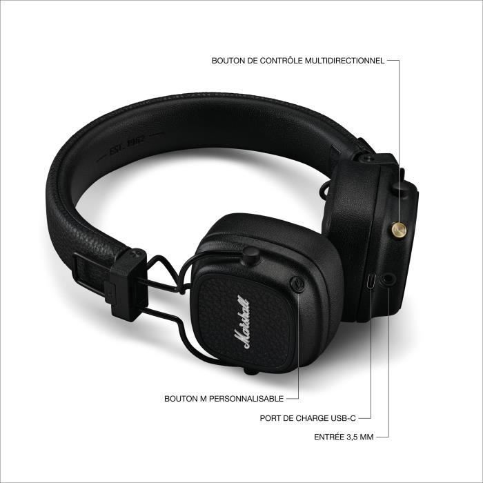MARSHALL Major V - Casque sans fil pliable - Bluetooth - Noir