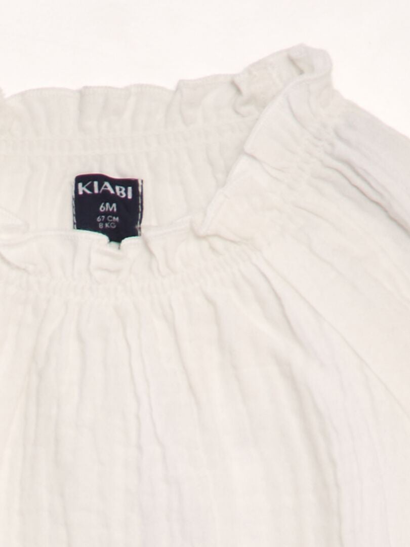 Blouse met lange mouwen en rucheskraag - WIT