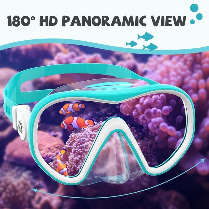 Findway Masque de Plongée Enfant 4-16 Ans, Lunettes Piscine 180° Panoramique, Anti-buée, Étanche, Idéal Natation & Snorkeling