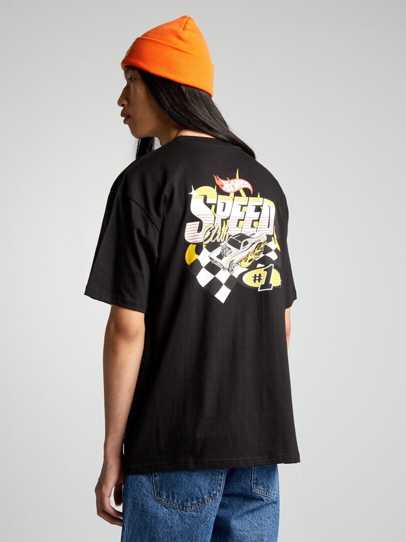 T-shirt met 'Hot Wheels'-print - zwart