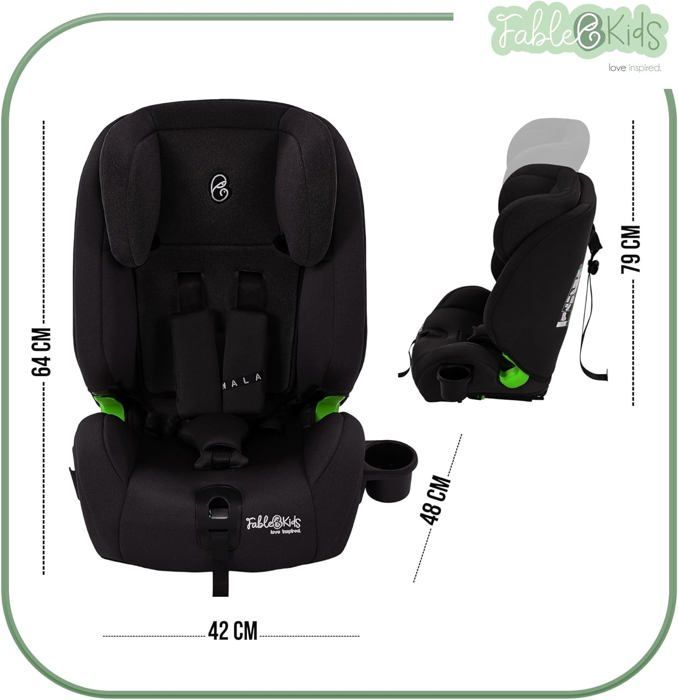 FableKids Siège auto pour enfants avec Isofix | Siège auto | Groupe 1/2/3 9-36 kg | Appuie-tête réglable en 8 positions | Noir