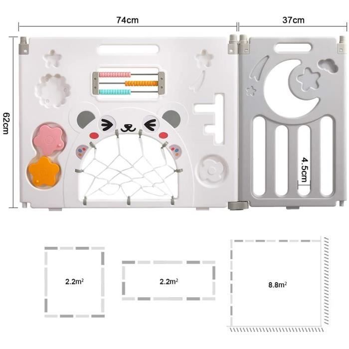 Baby Playpen - XXL - Grey - Eco-Friendly Plastic - 0 to 6 years - 14 Panels