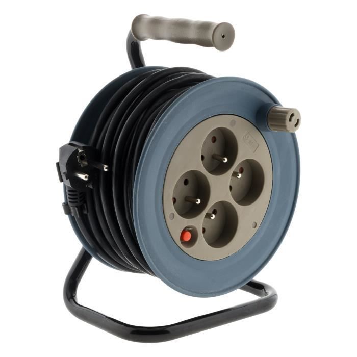 Carrete de cable eléctrico 3G de 15 m + 4 tomas en T - Color topo