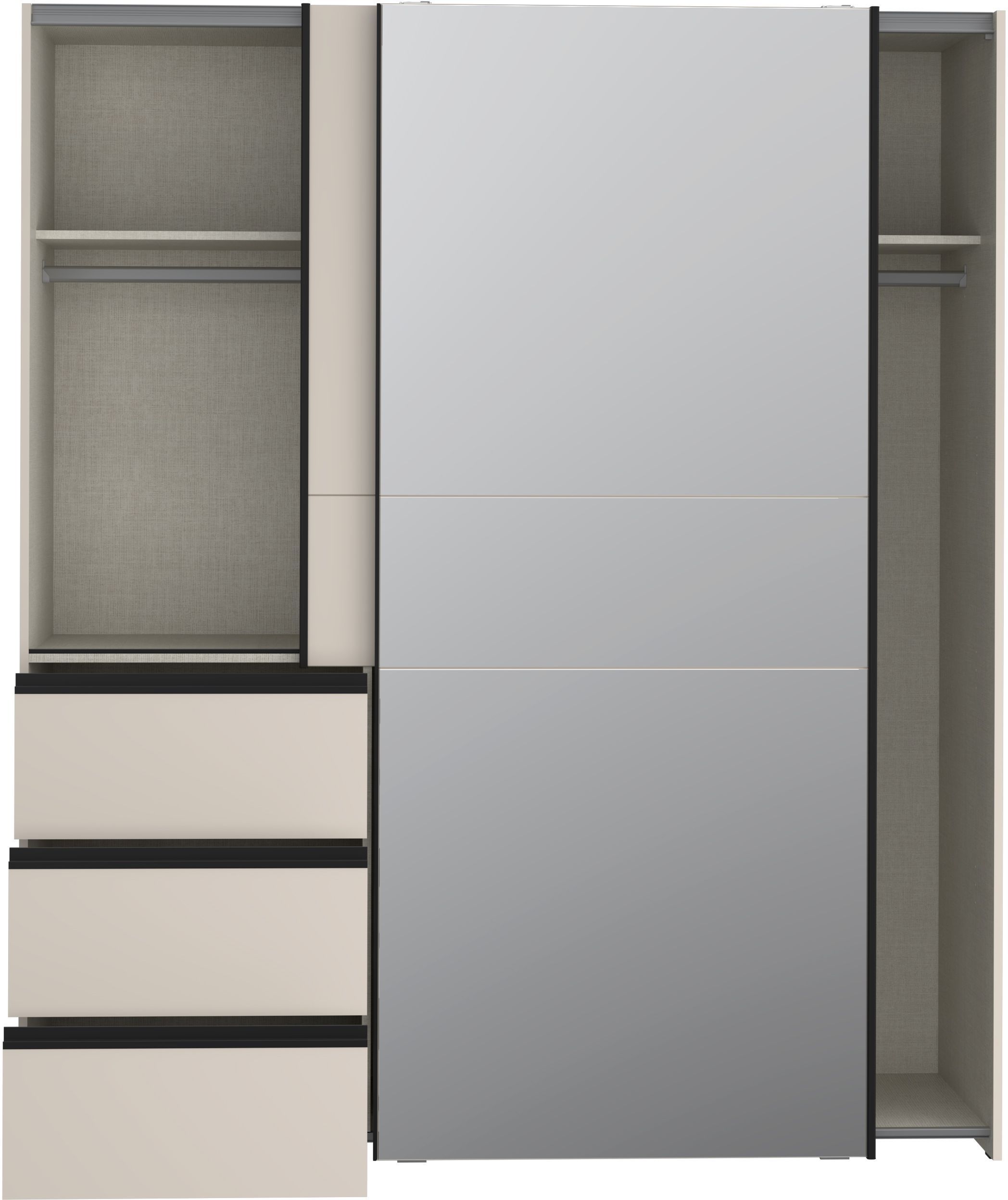 Armario - 2 puertas correderas, 3 cajones - Acabado arena y espejo - 170,3 x 61,2 x 200,5 cm (ancho x profundidad x alto) - WINN 2