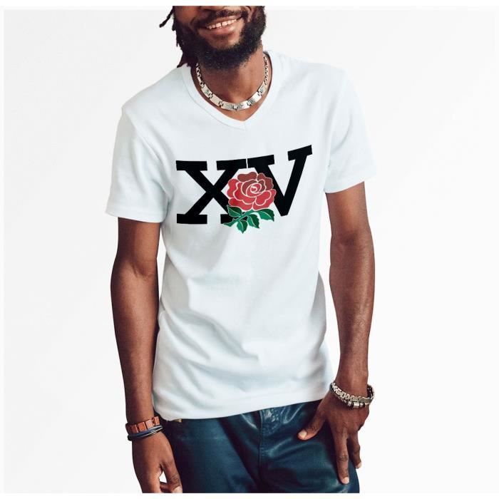 Heren T-shirt - Fabulous - England Rugby XV - V-hals - Korte mouwen - 100% katoen