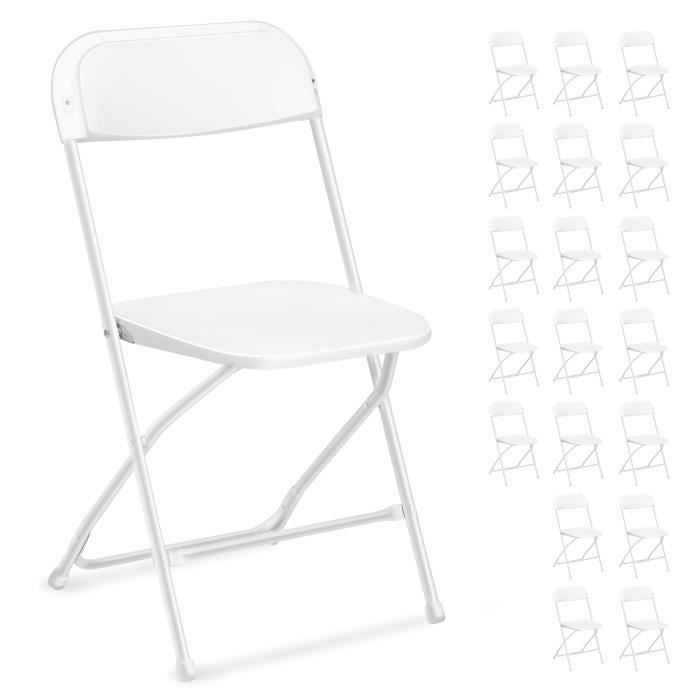 Juego de 20 sillas plegables de plástico blanco, portátiles y apilables, para uso comercial en interiores y exteriores, con estructura de acero.