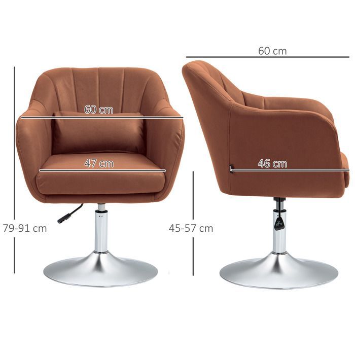 Lounge chair - HOMCOM - lumbar cushions, height adjustable, 360° swivel, metal base - brown