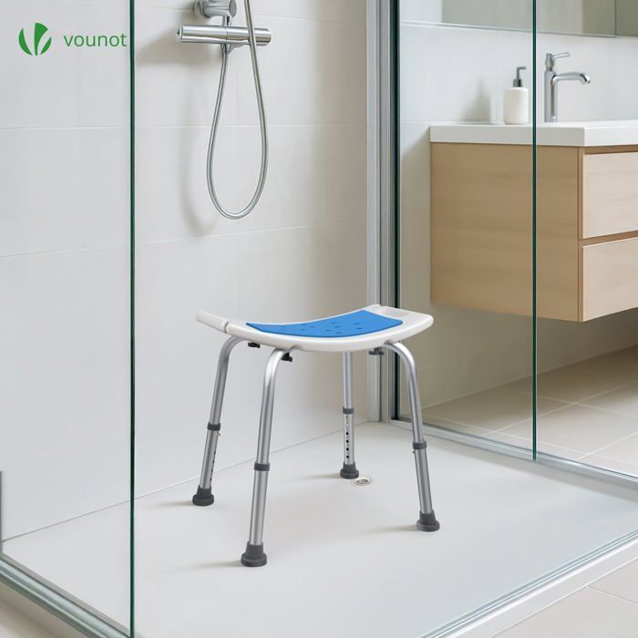VOUNOT® Siège de douche ergonomique - Hauteur réglable - Pieds antidérapants - Tabouret en Aluminum HDPE - Bleu