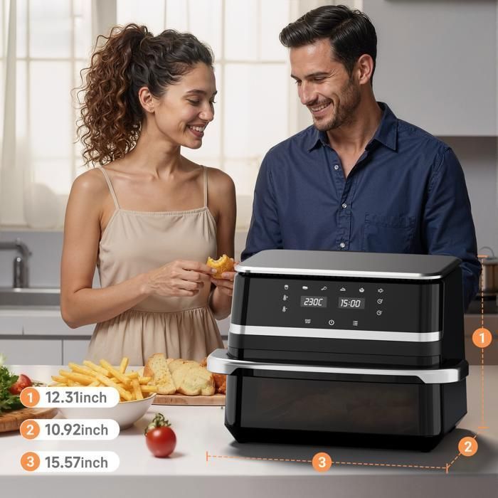 Vulcanterre Airfryer - BW8020D - Inhoud 12 liter - Meerdere kookprogramma's - Metalen binnenkant - LED-display