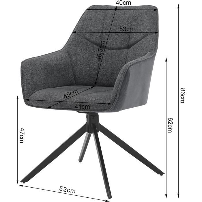 WOLTU Chaise de Salle à Manger Pivotantes, Fauteuils Rembourrés en Chenille et Velours Côtelé, Gris Foncé W0ATT0174-1
