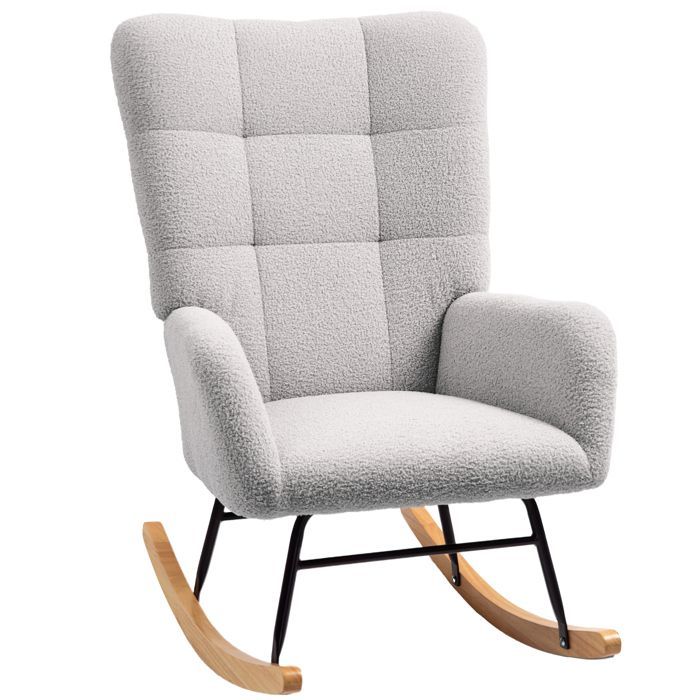 Fauteuil à bascule homcom, fauteuil à bascule avec accoudoirs, Teddy Velvet look, fauteuil relaxant avec glissière en bois,