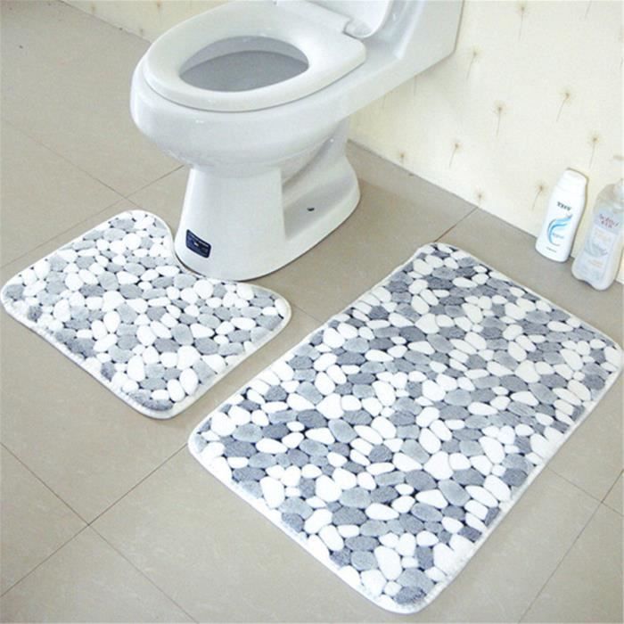 Tapis de bain - 2 PCS - Antidérapant - Absorbant - Gris