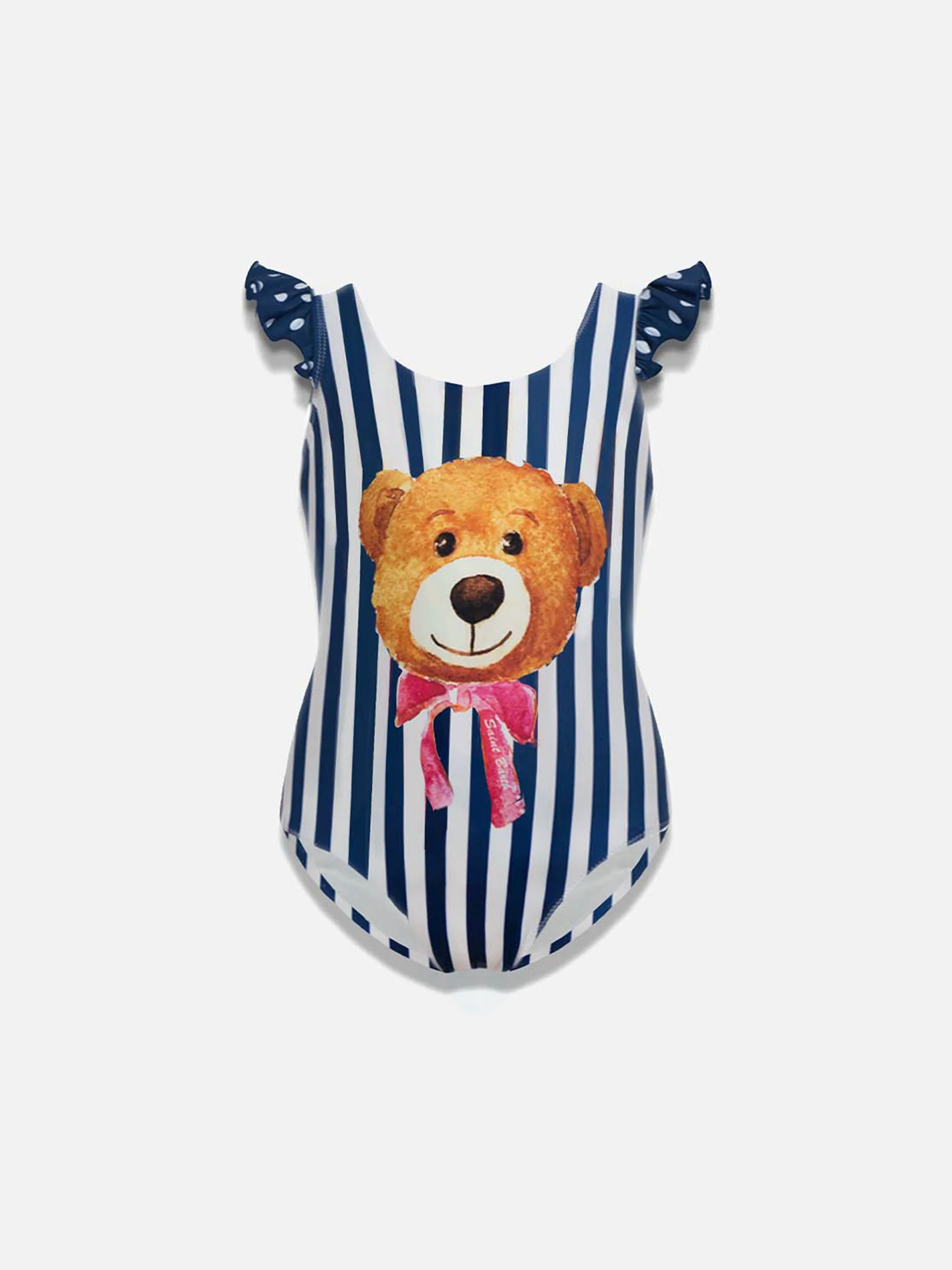 Costume da bagno da bambina con orsacchiotto blu e bianco
