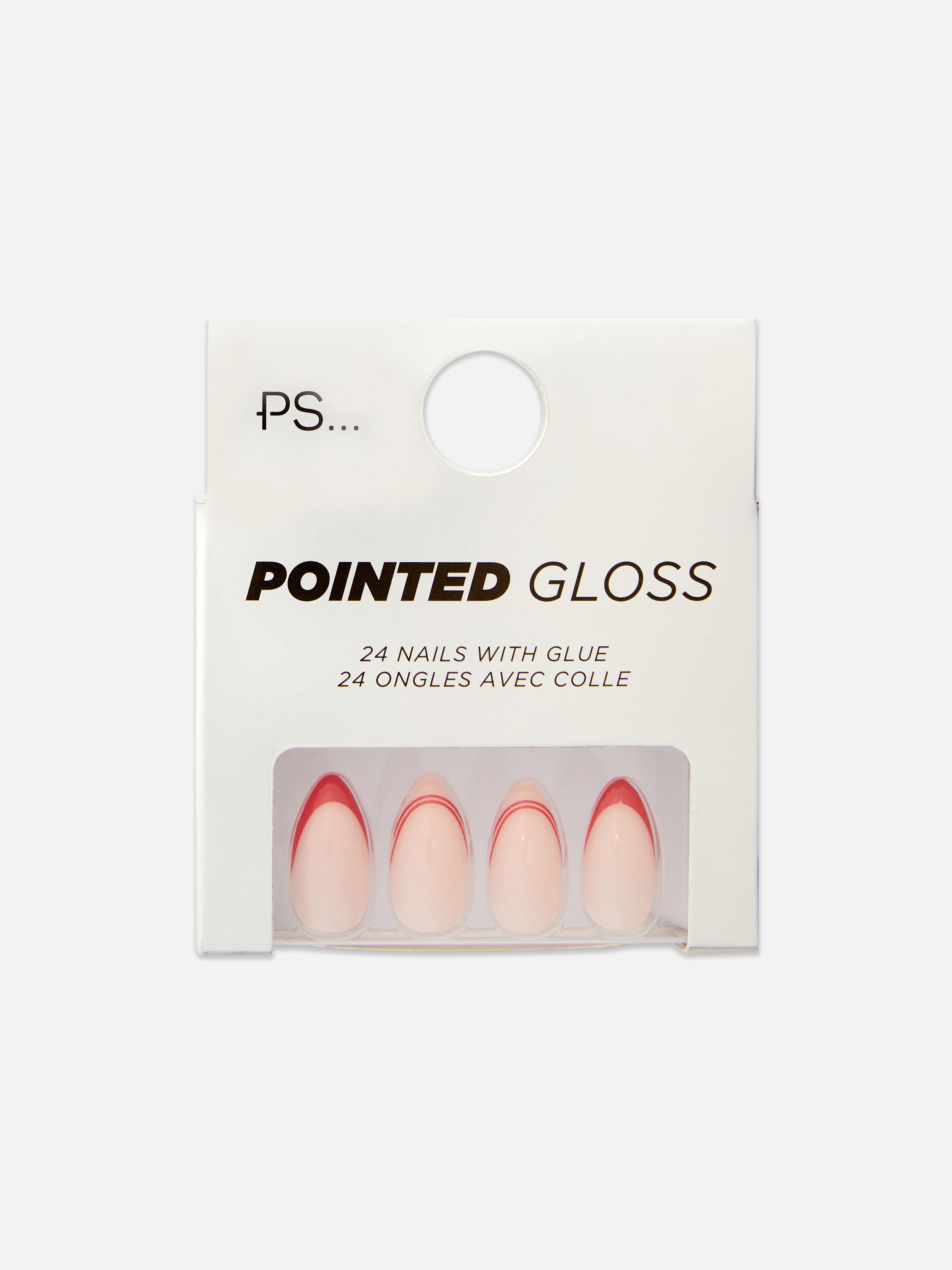 PS... Spitz zulaufende künstliche Fingernägel mit kontrastierender Spitze. Glänzende künstliche Fingernägel mit spitzer Form und kontrastierenden Spitzen.
