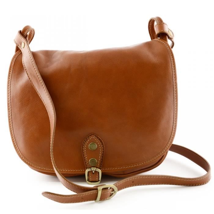 Bolso de hombro de piel color coñac para mujer - Artículos de piel hechos en Italia - Bolso de mujer