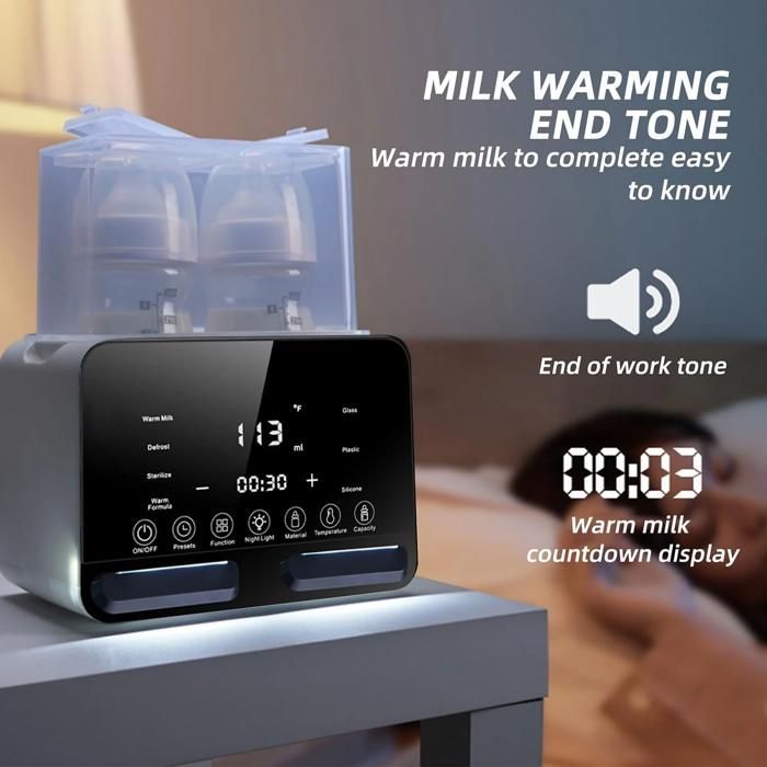 Esterilizador de mamadeiras, 200 watts, visor LED, função de aquecimento e manutenção de temperatura, função timer, materiais seguros, branco