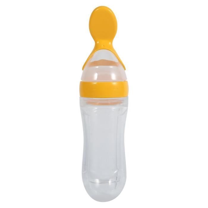 Biberon in silicone da 90 ml con cucchiaino e bustina di cereali freschi (giallo) - HEN
