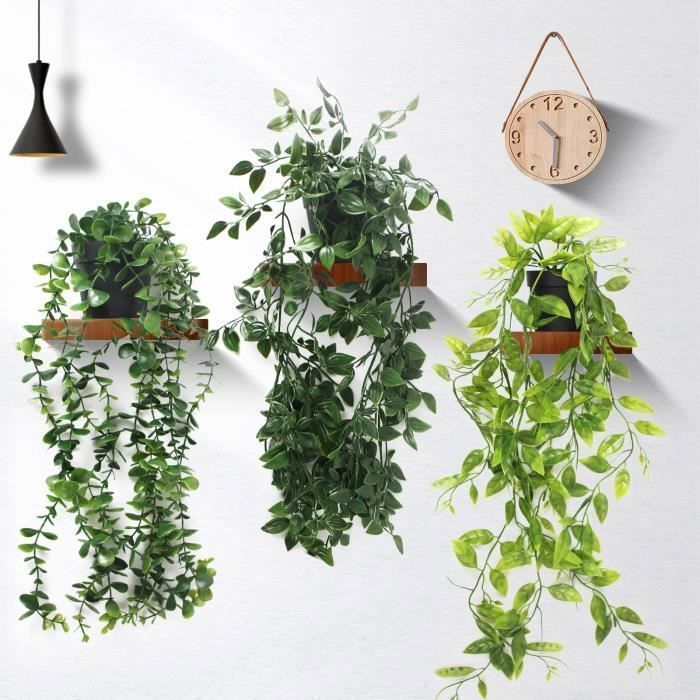 Juego de 3 plantas artificiales colgantes con maceta, hiedra artificial, planta falsa para celebraciones, cocina, jardín, oficina.