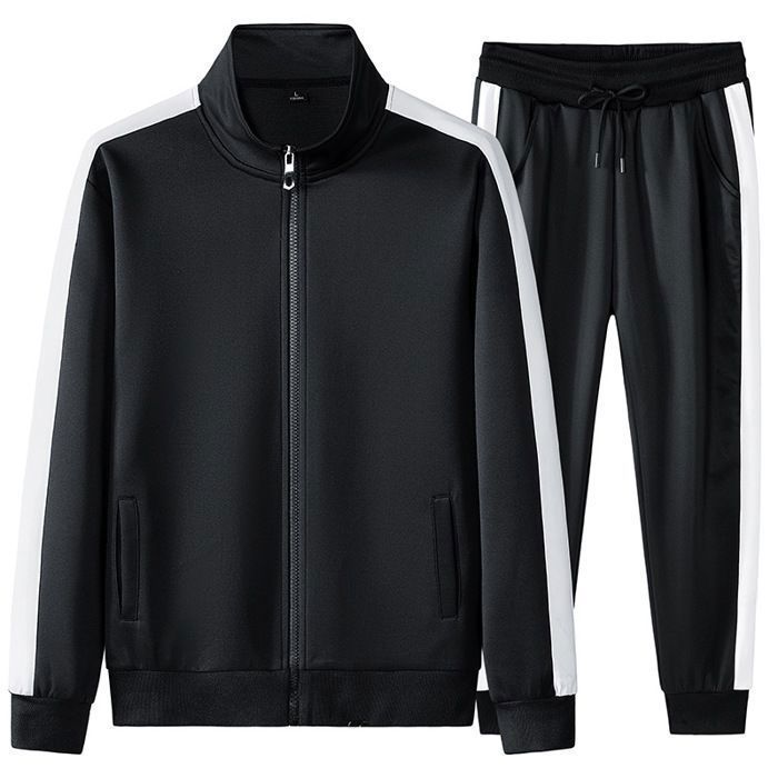 Chándal de cuello alto bicolor para hombre - Conjunto de 2 piezas para otoño - Negro