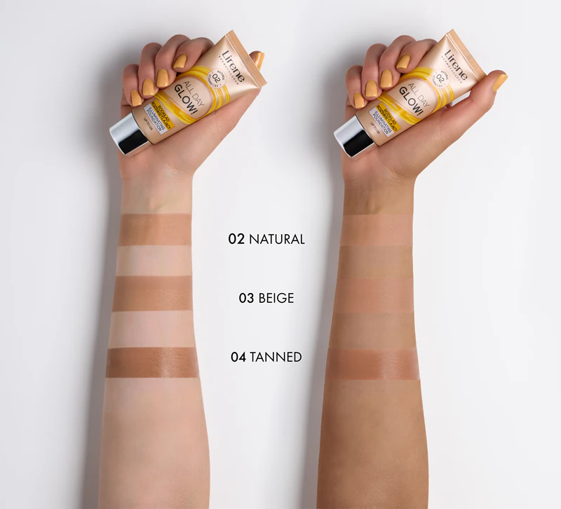 Lirene ALL DAY GLOW! Base líquida iluminadora para resultados de longa duração.