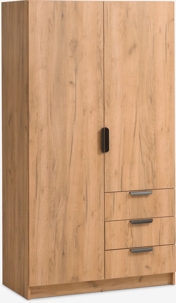 JENSLEV spintelė JENSLEV 96x176, 2 durys, 3 stalčiai, ąžuolo spalva