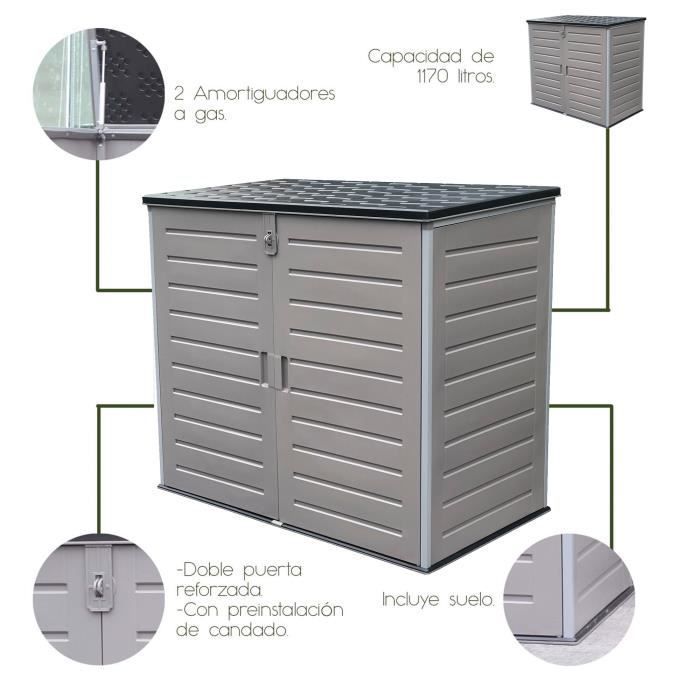 Caja de almacenamiento de resina Gardiun Soften II, 1170 L, 140x82x123 cm, con amortiguadores.