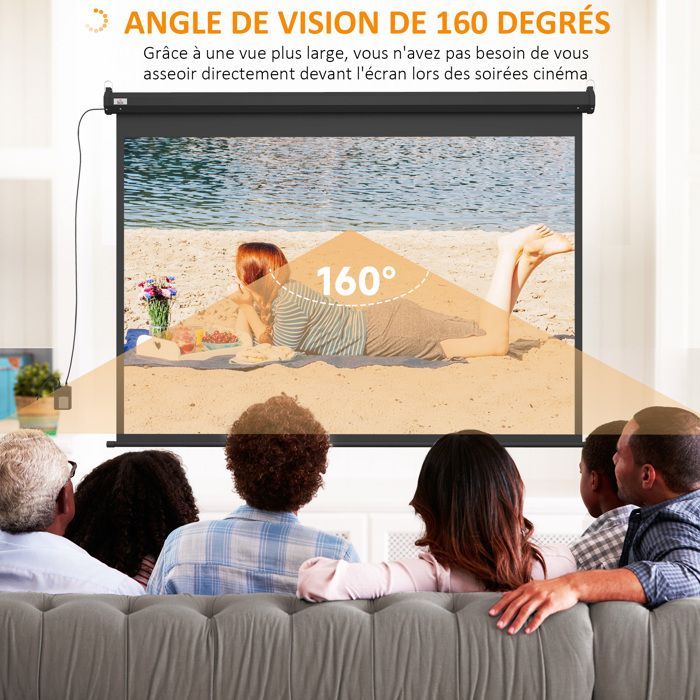 Pantalla de proyección HOMCOM de 100 pulgadas, formato 4:3, resolución 4K HD, motorizada y eléctrica, con panel de control y mando a distancia, color negro.