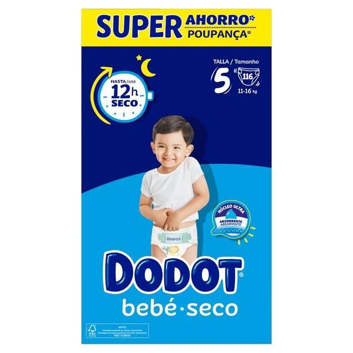 Couches - Dodot - Baby Dry - Taille 5 - 12h de Sécheresse - Barrière Anti-Fuites