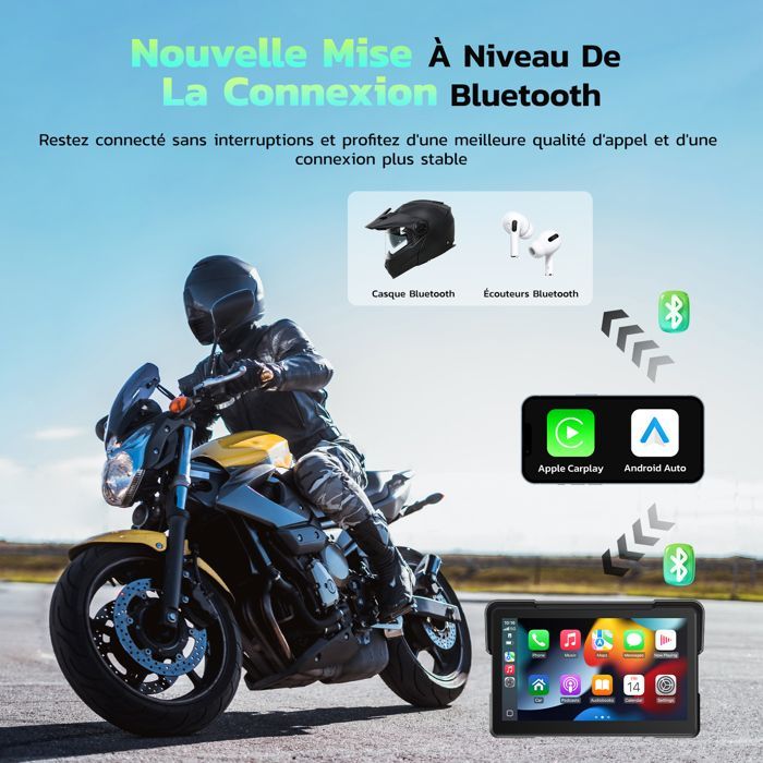 Rádio automotivo CAMPARK de 7 polegadas com CarPlay para motocicletas, tela sensível ao toque, à prova d'água IP67, compatível com Apple CarPlay e Android Auto, sem fio, Bluetooth/Wi-Fi/GPS.