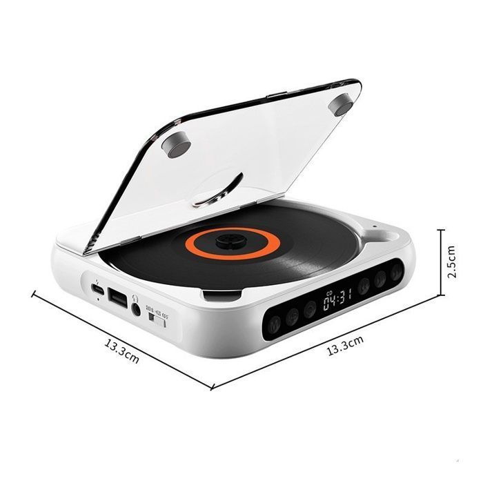 Reproductor de CD, Bluetooth, carga tipo C, AUX, altavoz doméstico, calidad de sonido HD, blanco