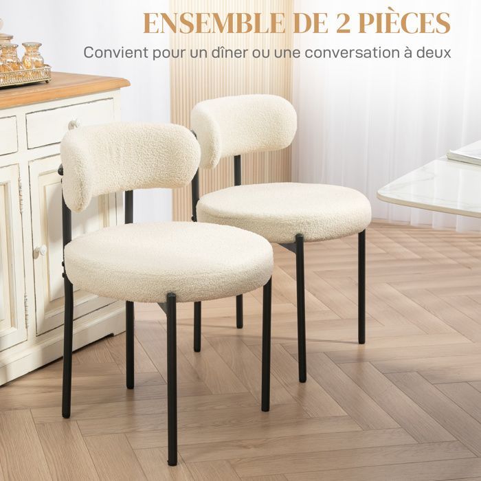 Juego de 2 sillas de comedor - HOMCOM - respaldo de tela, patas de acero - 51 x 51 x 76 cm - beige y negro