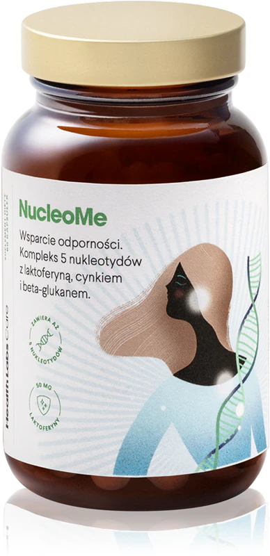 Cápsulas do suplemento alimentar NucleoMe da Health Labs Care para fortalecer o sistema imunológico.