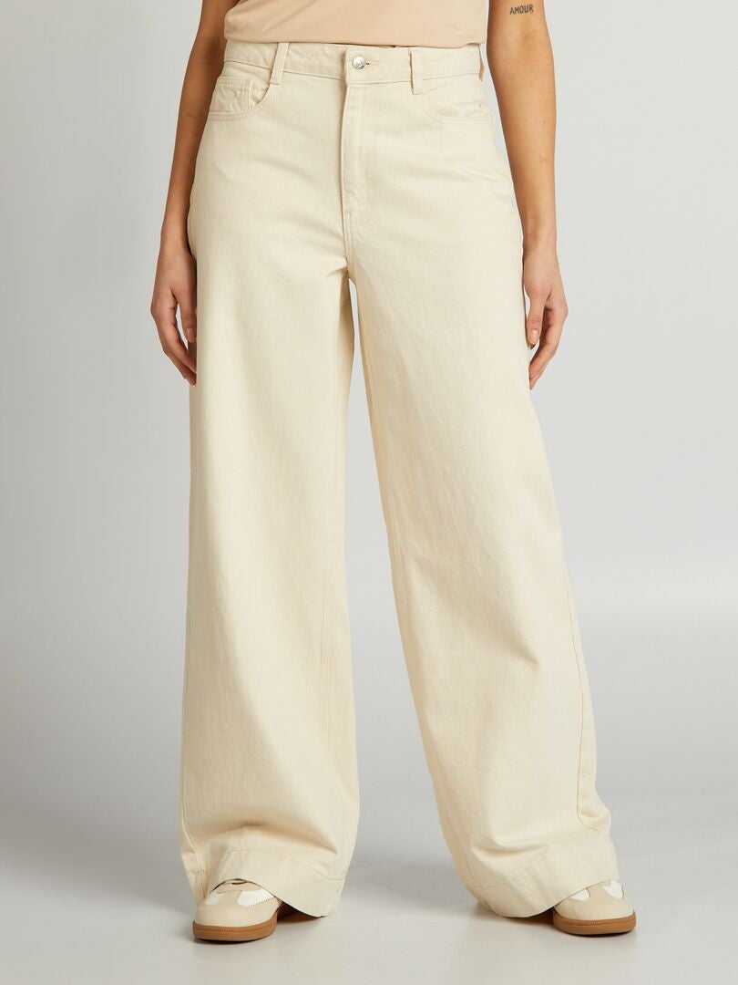 Calça jeans de perna larga - BEGE
