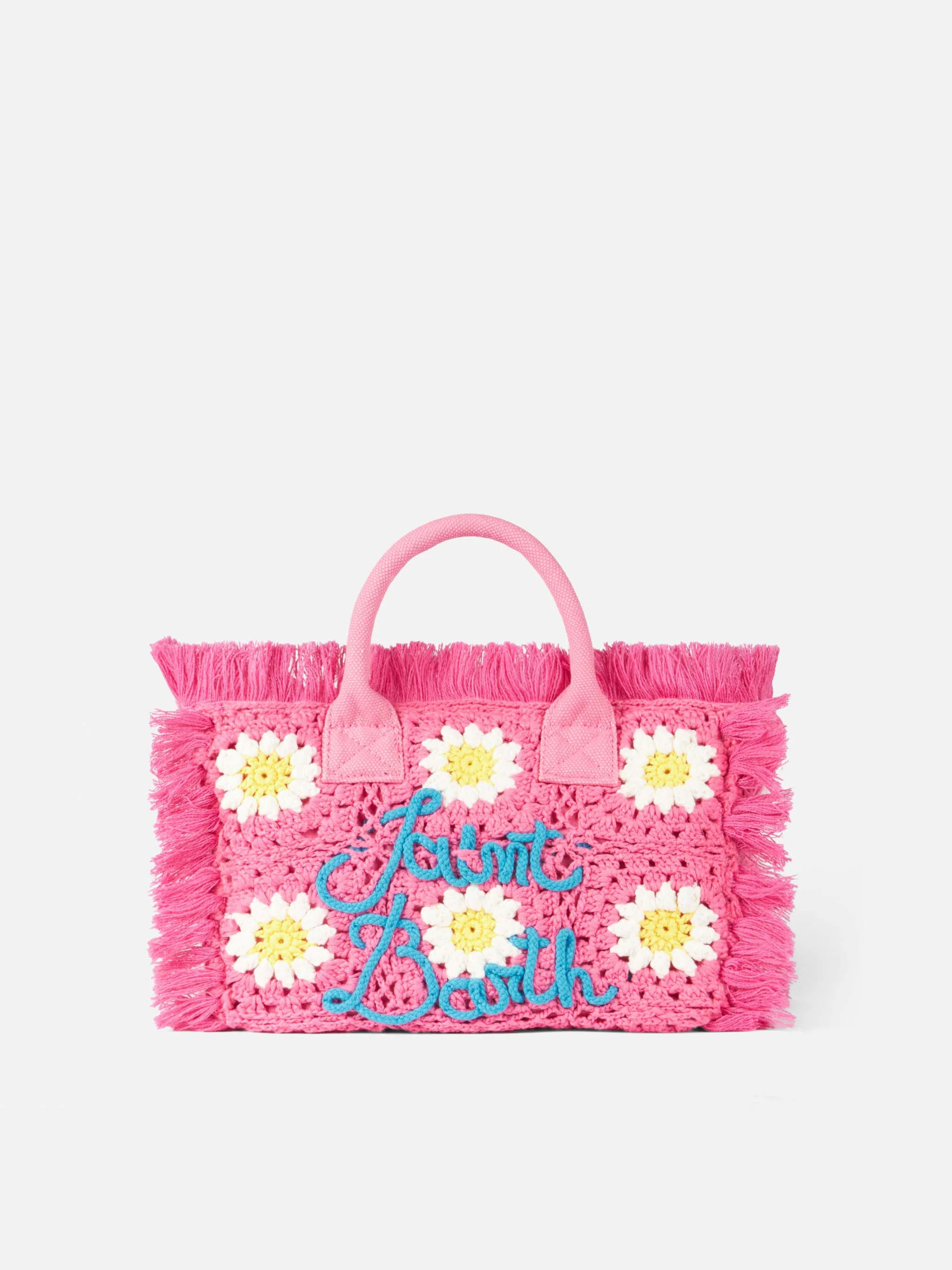 Colette handtas met gehaakte bloemenapplicaties | Saint Barth logo | Binnenvak met rits | 100% katoen | 26 x 14 x 23 cm | MC2 Saint Barth