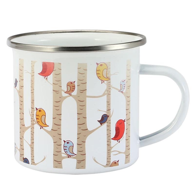 Europäischer Emaille-Kaffeebecher, Keramik-Frühstücksbecher mit Griff, Frühstücks- und Milchbecher mit Tiermotiven und Pflanzenmotiven, kreativer Wasserbecher, Büro-Teebecher, Trinkgeschirr
