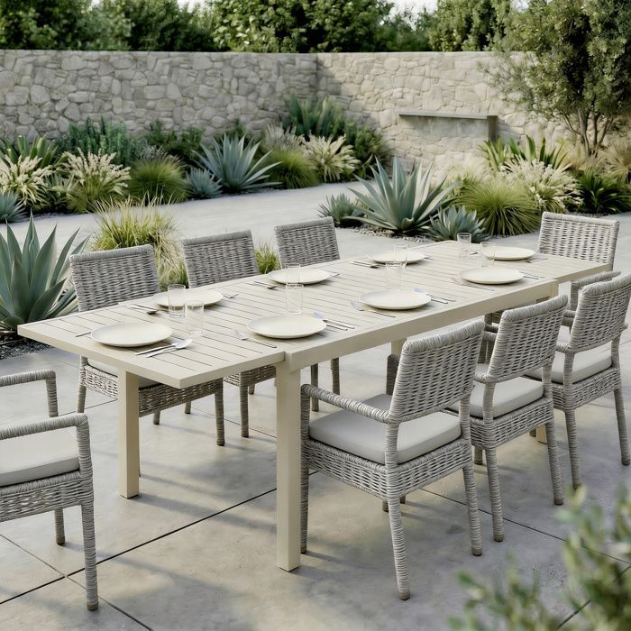 Table de jardin extensible - Outsunny - 6 à 8 personnes - plateau à lattes - aluminium - 150/225x85x75cm - blanc