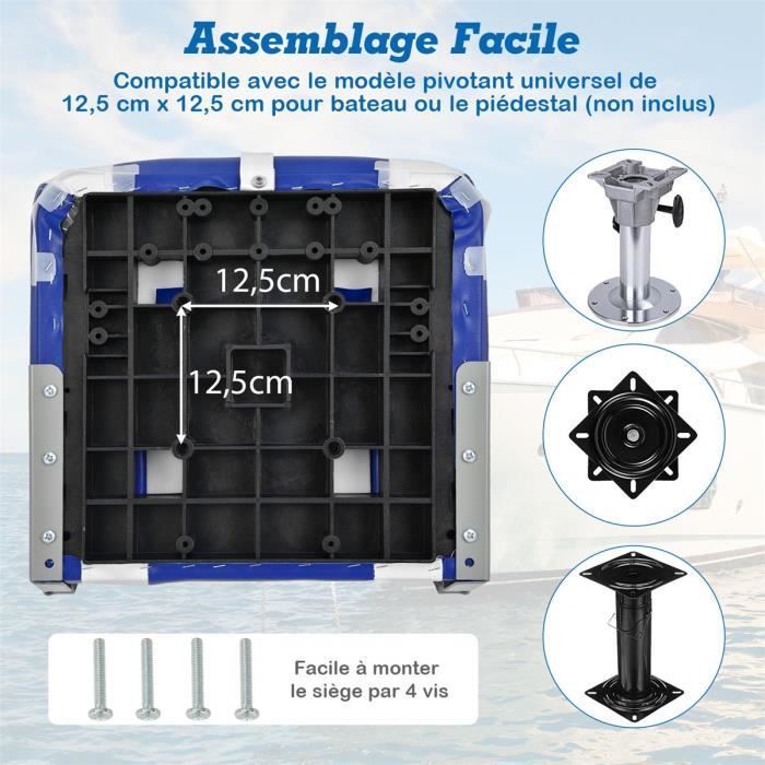 Asiento plegable para barco COSTWAY de 2 piezas con respaldo y cojín de cuero sintético PVC, bisagras flexibles, 4 tornillos incluidos, capacidad de carga de 115 kg, azul.