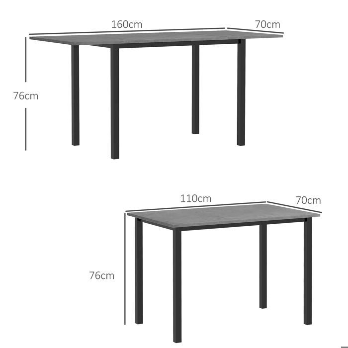 Mesa de comedor extensible - mesa de cocina - HOMCOM - diseño moderno con amplia superficie, capacidad para 6 personas - acero - gris oscuro