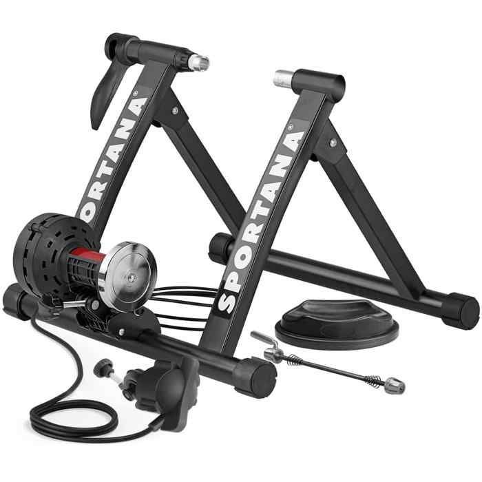 SPORTANA® Home Trainer vélo Max. 150kg entraîneur vélo Noir Pliable Acier 26'/28' Support 6 Niveaux de résistance Frein