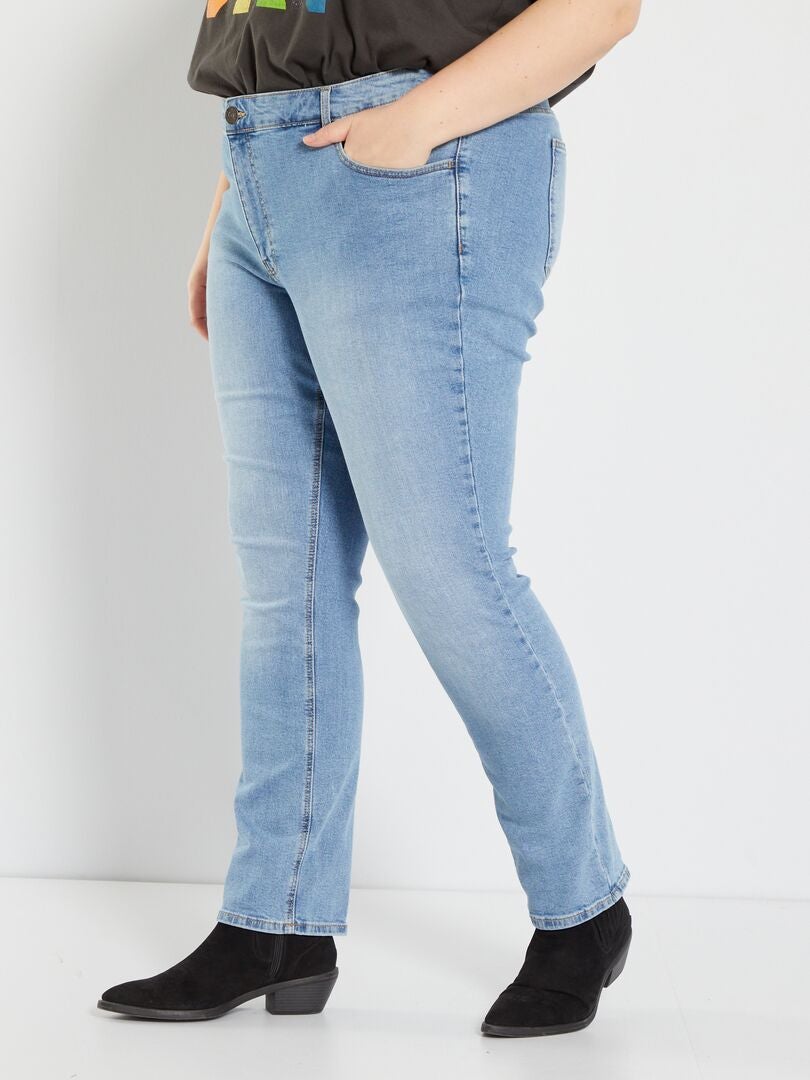 Calça jeans de corte reto em denim elástico - AZUL