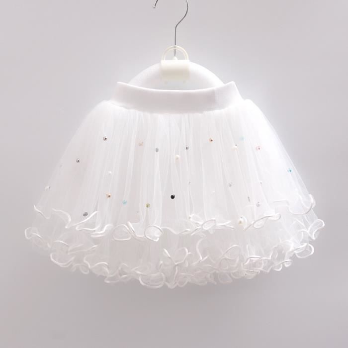 Falda tutú de punto para niñas con cuentas, ropa de baile de verano, blanca