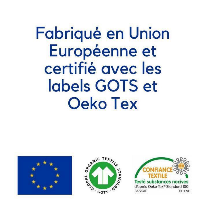 Kit pratico per neonati: materasso per neonati 60x120 cm, lettino da viaggio + 3 lenzuola con angoli in cotone biologico + 2 coprimaterassi in cotone biologico | Certificato GOTS | Prodotto in Francia (UE)