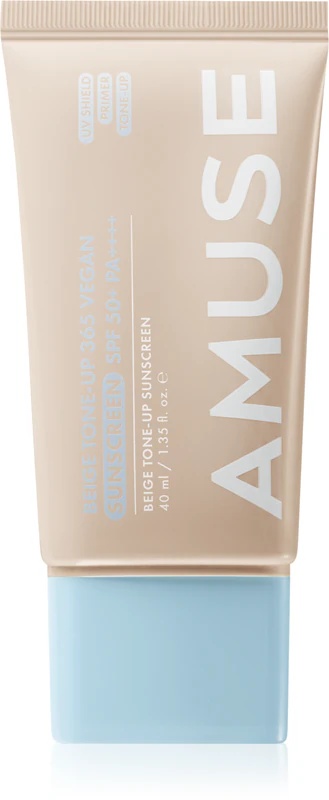 AMUSE Beige Tone-Up 365 vegāns saules aizsargkrēms - tonizējošs šķidrums iedegumam, lai izlīdzinātu ādas toni.