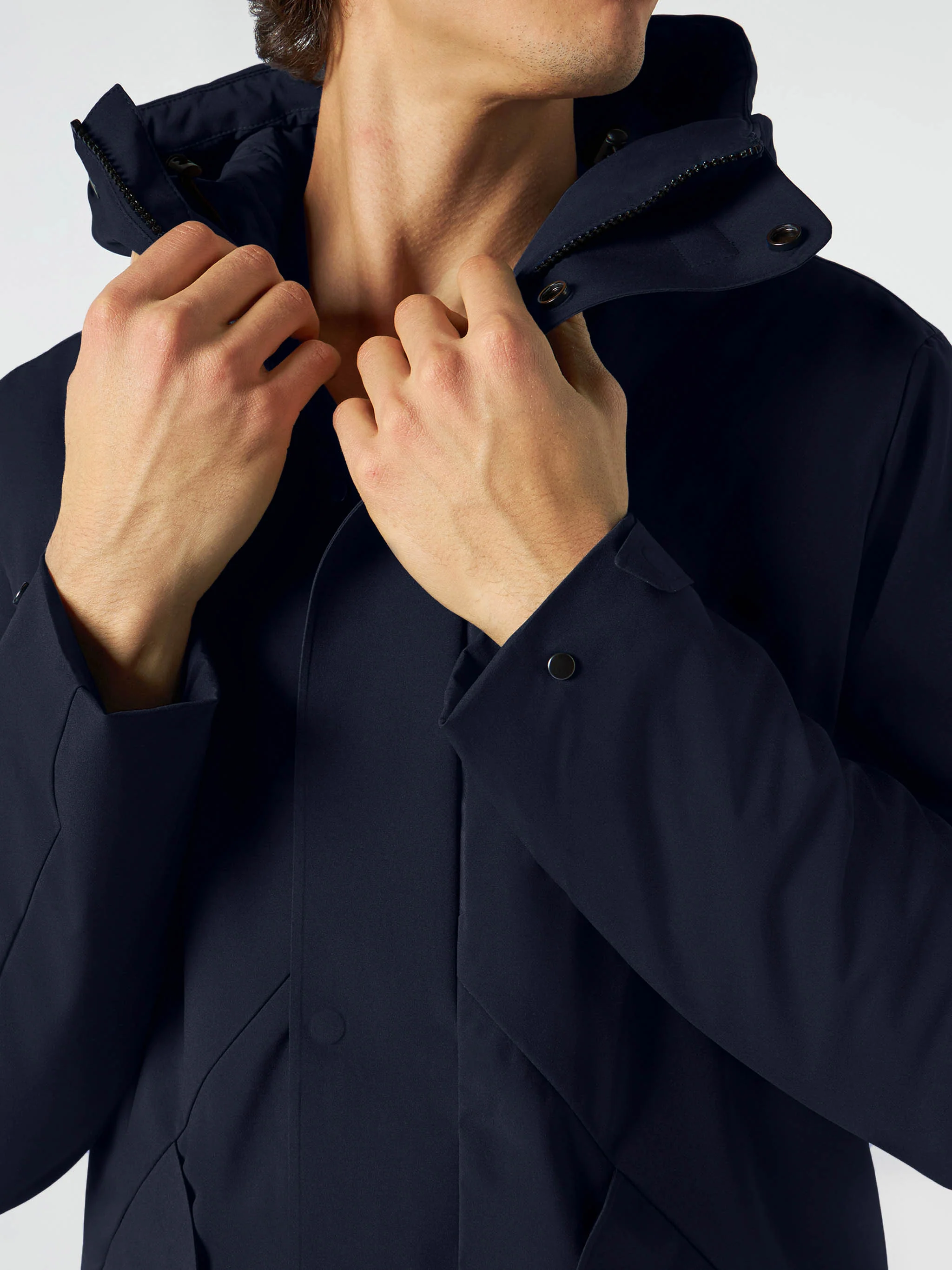 Herenparka Voyager Blue met capuchon en Sherpa-voering