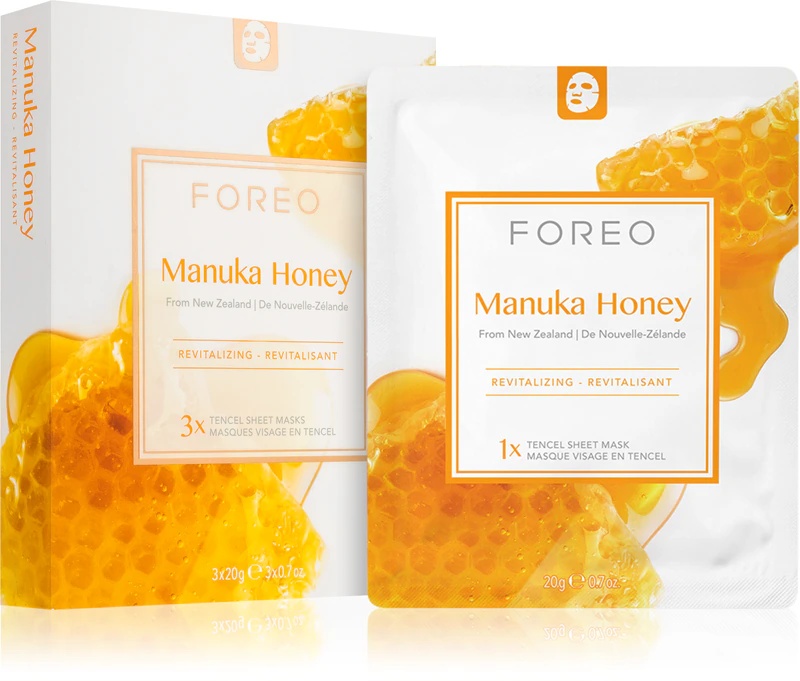 FOREO „Farm to Face“ lakštinė kaukė su manukos medumi. Drėkinamoji ir atgaivinanti lakštinė kaukė.